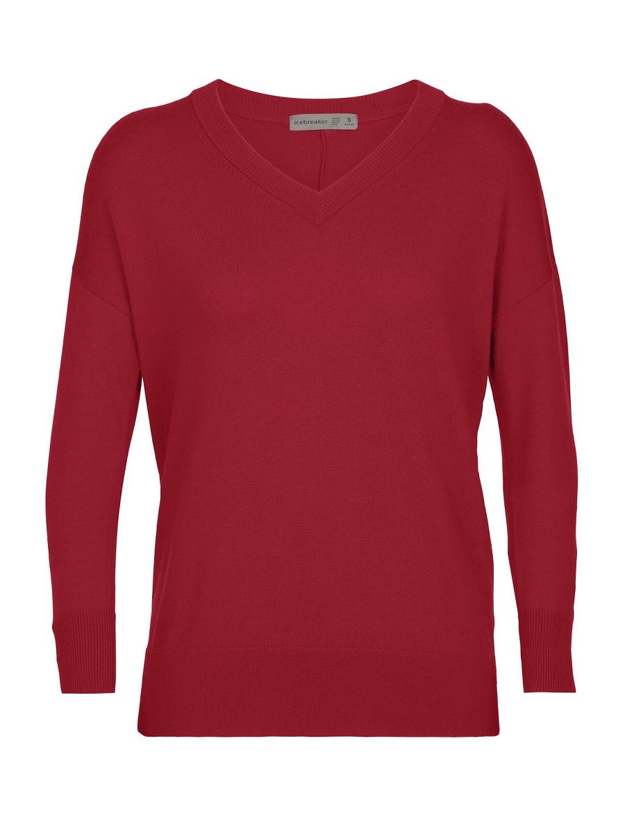 Cherry Women's Icebreaker Merino Shearer V Neck Sweaters | USA 1628MQZA